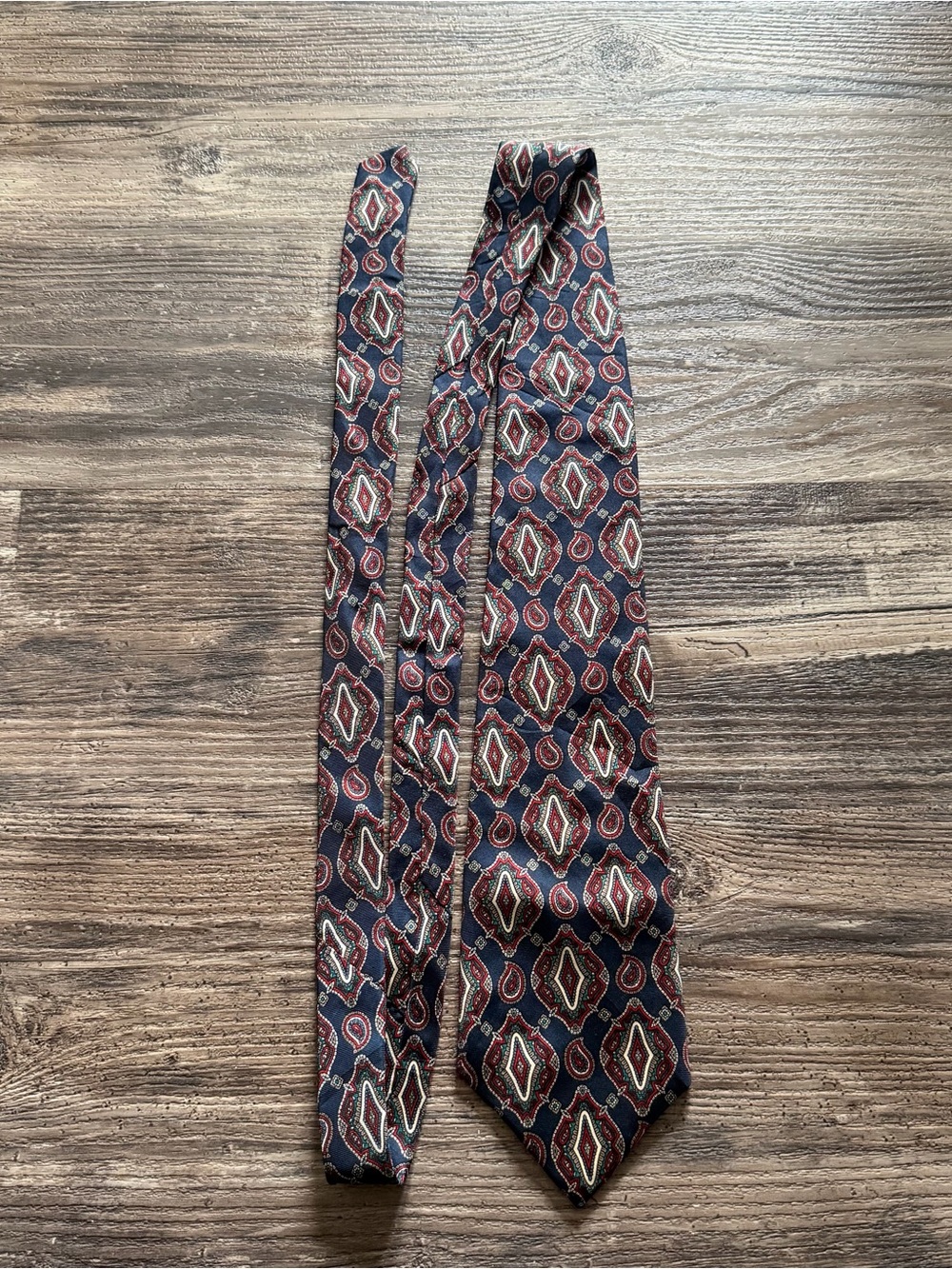 Gold Amherstbrock Label Blue Red Green Woven Silk Paisley Pointed Tie 100% Silk